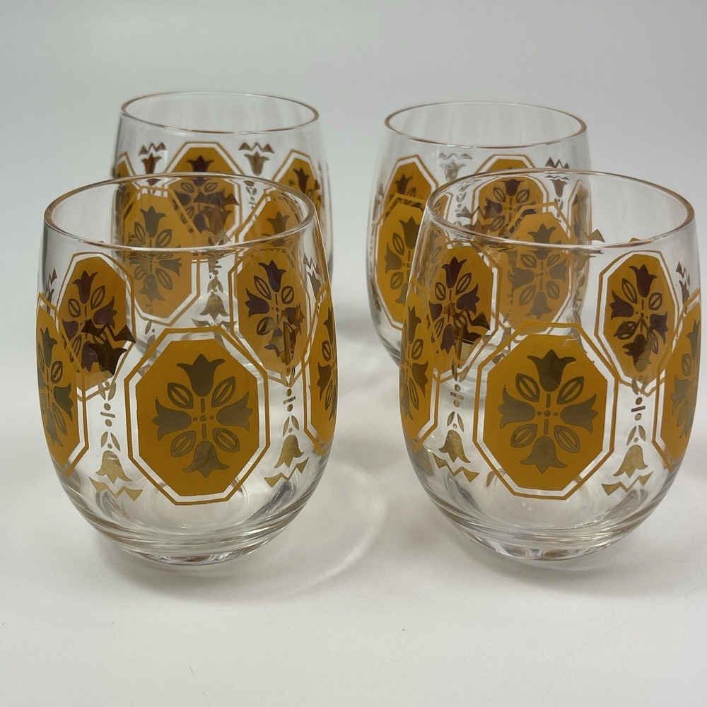 Federal Glass Hi Ball Yellow Brown Gold Drinking Glasses Vintage Barware Set 4